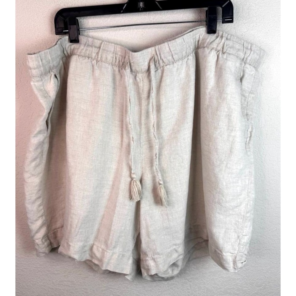 Talbots 100% Linen Pull-On Shorts Oatmeal Sz 3X Elastic Waist Drawstring Coastal